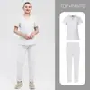 Pantalones Rectos de Talla Grande para Hombre y Mujer Estilo Europeo y Americano Bata de Laboratorio Color Sólido Cuello en V Manga Corta Moda Simple Set de Bata Quirúrgica