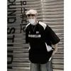 Camiseta de Manga Curta Masculina Verão Nova Pesada Marca Americana High Street Moda Mangas Raglan Contrastantes Camiseta Solta de Meia Manga