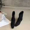 Botas estilo francés con diseño de nicho, botas de tacón alto estilo western, botas de caballero, nuevas botas cortas de gamuza color caqui vintage de otoño para mujer