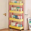 Estantería Móvil de Múltiples Niveles para Libros Ilustrados Infantiles de Pie, Gabinete de Almacenamiento de Libros con Ruedas Extremadamente Estrecho Detrás de la Puerta