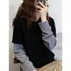 Camiseta de manga larga estilo coreano para mujer, ideal para otoño e invierno, con diseño de patchwork a rayas. Camiseta térmica versátil para primavera y otoño.