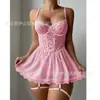 Roupa Íntima Nova Sexy Estilo Europeu e Americano Transfronteiriça Renda Costurada Camisola Pijama de Suspensório Roupa Caseira Casual Feminina Atacado