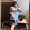 Cardigan Feminino de Tricô com Decote V para Outono e Inverno Casual Versátil Estilo Unissex Cardigan Listrado Colorido com Manga Dupla
