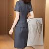 Vestido tipo chaleco de tela de sarga con borde cruzado para mujer, elegante vestido de verano con cintura adelgazante y dos botones.