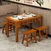 Mesa e Cadeiras para Lanchonete em Madeira Maciça Restaurante Loja de Macarrão Mesa Retangular para Fast Food Cantina Comercial Mesa para Churrasco Carbonizado Hot Pot