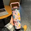 Copo de Gelo Sitarayuri Série Flor 3D Grande Capacidade com Canudo Copo Térmico Frio Rígido Portátil Copo para Beber Duplo