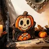 Adorno de mesa de madera vintage desgastado de Halloween Fantasma Calabaza Gato Negro casa de madera de dibujos animados decoración navideña
