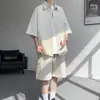 Traje retro americano de seda helada para hombre, fino de verano, funcional, secado rápido, ropa de trabajo, conjunto de dos piezas de manga corta y pantalones cortos, fresco y elegante