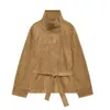 AliExpress mais vendido atacado de comércio exterior moda casual feminina europeia e americana trench coat de camurça sintética com cinto