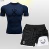 Ghostface Shorts Masculinos de Camada Dupla Transfronteiriços Traje de Manga Curta Traje de Treino para Academia Peça Única Estampada Esportes ao Ar Livre