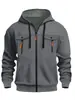 Sudadera de hombre europea de talla cruzada para otoño e invierno con múltiples bolsillos, sudadera con capucha informal de moda con cremallera, chaqueta deportiva informal