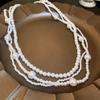 Colar de pérolas multicamadas irregular de alta qualidade, conjunto de três peças, elegante suéter, corrente de clavícula, colar de luxo leve francês para mulheres
