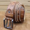 Cinturón de piel de vaca de alta gama, estilo retro, moderno, con relieve inglés, capa superior, para hombre, de cuero genuino, con hebilla doble, cinturón vaquero informal combinable.