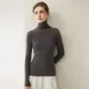 Suéter de malha sem costura 100% cashmere puro, macio e amigo da pele, para mulheres, gola alta, corte justo, pulôver de base