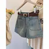 Shorts de Mezclilla Azules Vintage para Mujer Verano Nuevo talla extra chica con sobrepeso Cintura Alta Cuerpo en Forma de Pera Adelgazantes de Pierna Ancha Hot Pants
