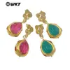 Wt-E805 Estilo Palácio Retrô Pedra de Cristal Rosa Obsidiana e Ouro 18K Banhado Pequeno Pingente Brincos Clássicos Femininos