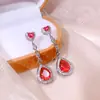 Popular Estilo Ins de Xiaohongshu Joyería de Celebridad de Internet Pendientes de Gota de Zircón Rosa Imitación Set de Venta Caliente en Vivo para Mujeres
