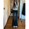 Jeans Flare Azul Escuro Mais Vendido de 2025 para Mulheres, Estilo Outono e Inverno, Cintura Alta, Emagrecedor, Calças Bootcut que Aumentam a Altura para Mulheres