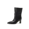 Botas de cuero de grano superior lavadas con agua, botines de cuero genuino para mujer, nuevos estilos de otoño/invierno, botines de cuero genuino sin cordones de punta alta y tacón alto