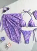 Traje de baño de dos piezas para mujer estilo europeo y americano con diseño de corbata, Bikini estampado para vacaciones y playa, Bikini estampado sexy