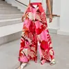 Walmart Amazon Europa América Estampado Estilo Festivo Chifón Pantalones de Pierna Ancha Bohemio Cintura Alta Playa Pantalones Largos Mujer Verano