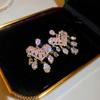 Pendientes de borla con forma de mariposa rosa y circonita plateada, elegantes y lujosos, para mujer.
