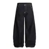G6803 Calle Principal Americana Hombres y Mujeres Retro de Gama Alta Diseño de Vaca Cruda Turquesa Jeans Sueltos Cimitarra para Hombre