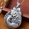 Colgante de pavo real vintage de doble cara de plata pura 999 cadena de suéter para mujer collar largo de plata esterlina colgante colgante de plata esterlina