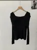 Tricô Ombro Único com Laço Manga Longa Feminino Outono Inverno Emagrecedor Elegante Top Base 5435