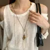 Colar Longo de Madeira com Pingente de Bolota Chinoiserie Retrô Novo para Mulheres Acessórios de Corrente para Suéter Estilo Boêmio de Nicho