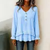 Ropa Femenina Transfronteriza Nueva Otoño/Invierno 2026: Blusa de Manga Larga con Cuello en V Fruncido y Dobladillo Irregular para Mujer