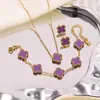 Acero de Titanio Chapado en Oro Transfronterizo Más Vendido Acero Inoxidable Pulsera, Collar, Anillo y Pendientes de Trébol de Cuatro Hojas Conjunto Fábrica al por Mayor