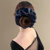 Elástico de Cabelo Retro Coreano Azul Marinho de Camada Dupla com Bolinhas para Meninas, Estilo Acadêmico, Realça o Tom da Pele, Adequado para Penteados de Coque ou Rabo de Cavalo