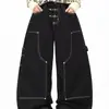 Diseño original de hebilla de avión cool estilo americano, costuras visibles, pantalones vaqueros anchos de corte holgado para hombre y mujer, pantalones largos de mezclilla cruda de moda