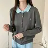Jaqueta Cardigan de Tricô com Bordado de Cor Contrastante e Gola Reversível para Mulheres 2026 Primavera/Outono Novo Suéter Estiloso
