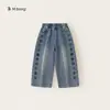 Bangxuan Huzhou Zhili Ropa Infantil Jeans Infantiles Bordado de Estrellas Pantalones de Pierna Recta para Niños Grandes Holgados Versátiles Pantalones para Niñas