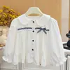 Camisa de outono nova estilo coreano para meninas, 100% algodão, com laço estilo coreano, camisa casual para bebês, estilosa para a primavera