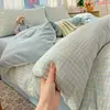 Auténtico Juego de Cama de Cuatro Piezas de Doble Capa 100% Algodón Clase A, Estilo para Todas las Estaciones 100% Algodón, Adecuado para Dormir Desnudo, Sábana Plana, Funda de Edredón, Sábana Ajustable, Juego de Tres Piezas para Estudiantes 3