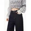Calça Jeans Feminina Azul Escuro Estilo Americano de Cintura Baixa Reta, Nova Outono Solta Emagrecedora Jeans Estreita ou Larga Comprimento Total