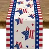 Nuevo camino de mesa de lino transfronterizo con estampado del Día de la Independencia para el hogar, comedor, sala de estar, mesa de comedor, decoración interior y exterior