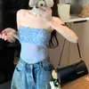 Top de Rejilla Elástica con Lentejuelas, Estilo Chica Caliente Sexy, Ajustado, Sin Tirantes, Estilo Francés, Más Vendido, Primavera 2026, para Mujer