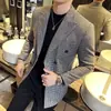 Chaqueta Casual de Negocios para Hombre, Traje Houndstooth de Moda de Alta Calidad, Traje de Cuadros de Lana Engrosado de Nuevo Estilo para Hombre