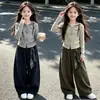 Nueva Colección Primavera/Otoño 2026: Conjunto de cárdigan con capucha de manga larga y pantalones de pierna ancha, estilo coreano, corte relajado, para niñas