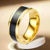 Anillo de Acero Inoxidable No se Desvanece, Estilo Coreano 8mm Doble Bisel Ranura en Blanco Dly Anillo de Acero de Titanio, Joyería Dorada, Estilo de Lujo Ligero