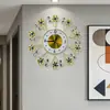 Reloj Metálico Floral Silencioso de Lujo Ligero Estilo Europeo para Sala de Estar y Dormitorio, Decoración de Pared, Artículo de Decoración para el Hogar