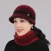 Gorro de invierno para mujeres de mediana edad y mayores, abuelas y madres, con forro de polar para abrigar, hecho de punto de algodón e hilo de pelo de conejo