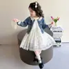 Conjunto de Vestido para Niña, Nuevo Estiloso Conjunto de Primavera y Otoño 2025 con Chaqueta de Mezclilla, Atuendo de Primavera para Niños, Vestido de Princesa