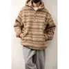 Sudadera de punto a rayas de lana retro americana para niños en otoño e invierno, prenda exterior cálida con capucha, marca moderna, top holgado