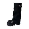 Botas largas de mujer estilo británico, nuevo modelo otoño 2026, adelgazantes con suela gruesa, caña alta, botas Melard de tacón apilado, botas de jinete para pierna de pantalón