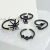 Anillo Abierto de Halloween Transfronterizo Personalidad Oscura Retro Circonita Araña Gatito Murciélago Anillo de Calle Hip-Hop de Nicho